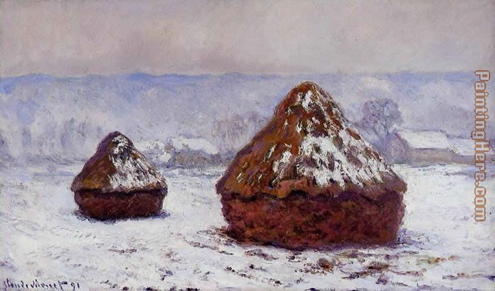 Grainstacks_ Snow Effect painting - Claude Monet Grainstacks_ Snow Effect art painting